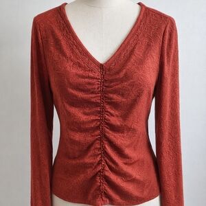 Daniel Rainn Rust Ruched Long Sleeve Blouse